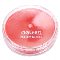 得力 Deli 9863 Ф81.5mm 圓形透明外殼快干印臺 紅色