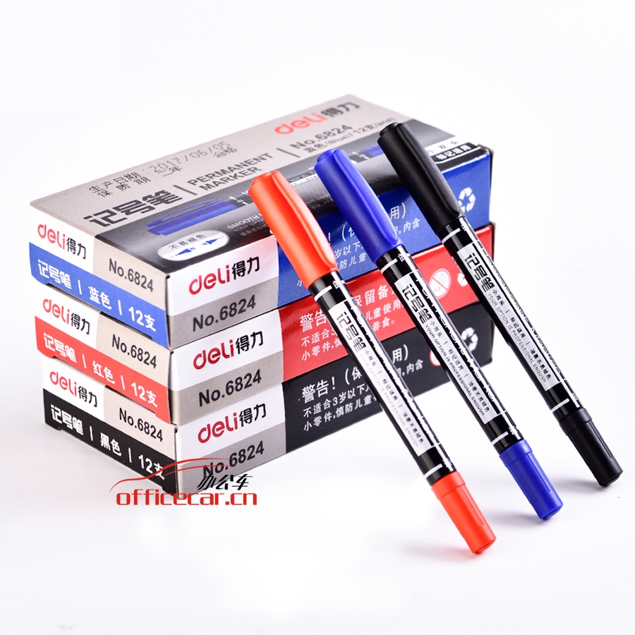 得力 deli 6824 （小雙頭）記號(hào)筆 （紅色） 12支/盒